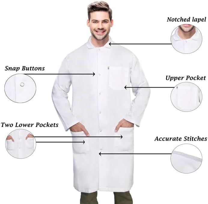 DR Instruments unisex-adult Knee Length Long Lab Coat for Medical Srudents, Doctors and Pharmacy Staff - Image 1